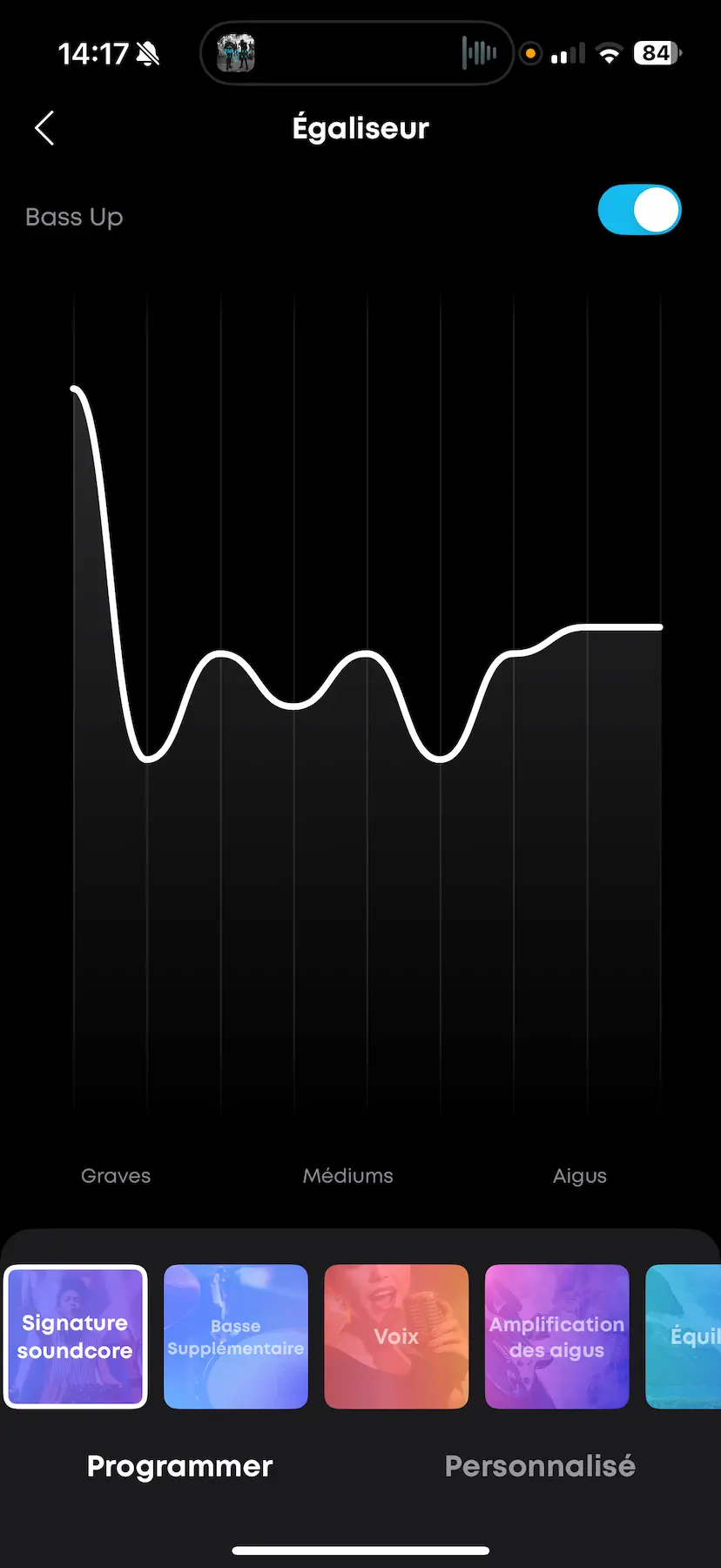 Interface application Soundcore égaliseur