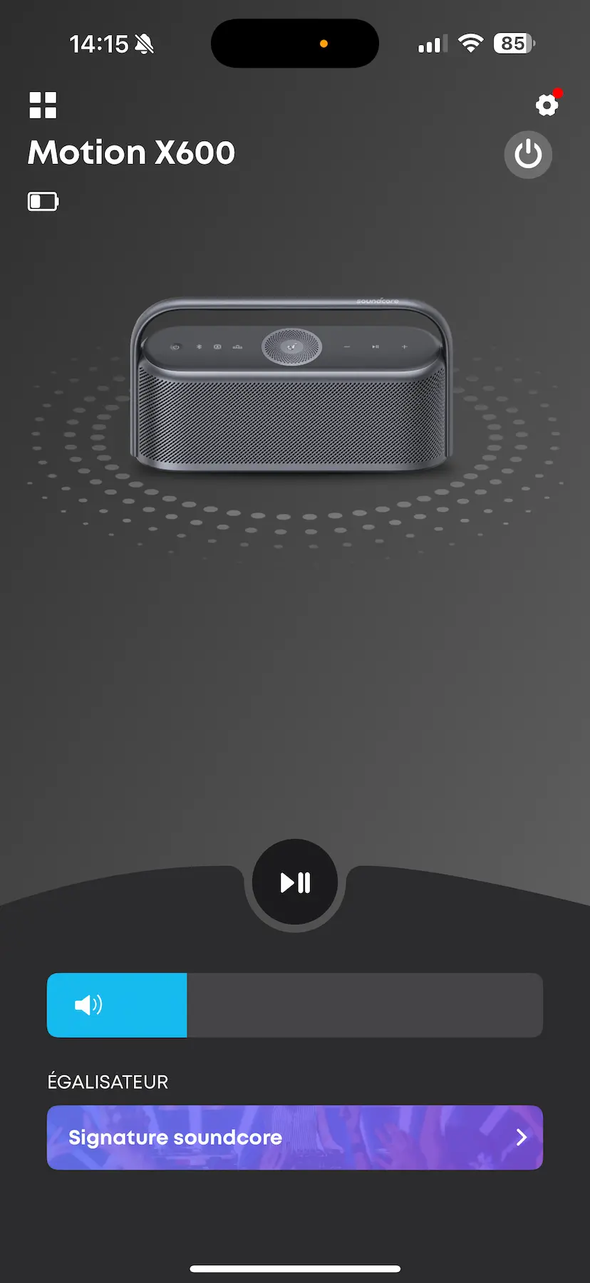 Interface application iOS Soundcore