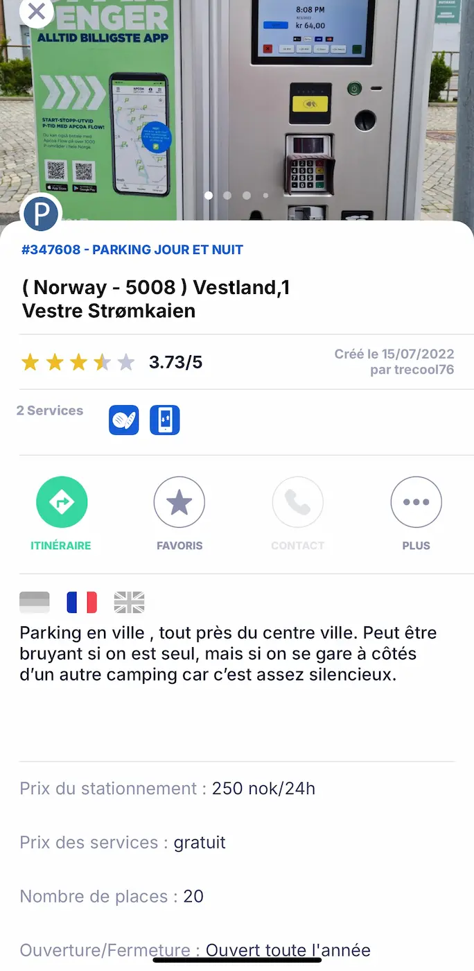 Fiche parking Park4night